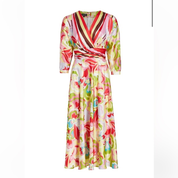 Teri Jon by Rickie Freeman Floral V Neck Multicolor Cocktail Dress - Picture 6 of 14